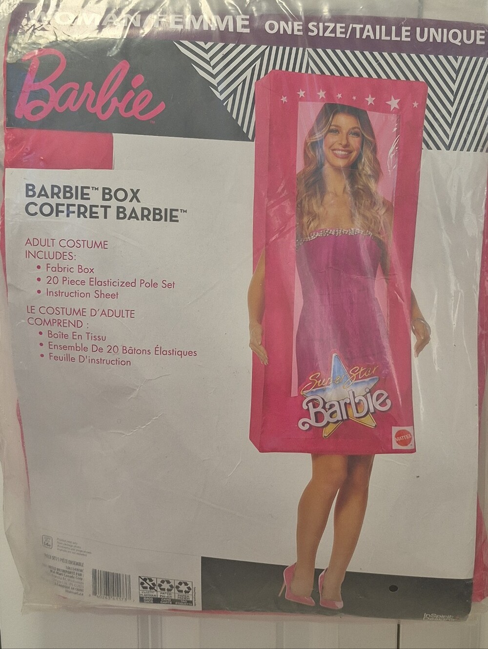 Barbie Box Halloween Costume Adult One Size Pink White Fabric Box New